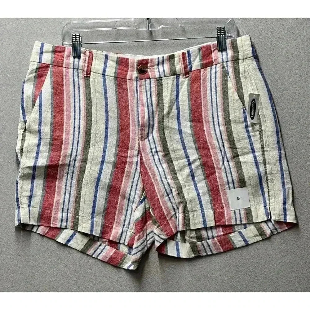 Old Navy Womens Sz 12 Everyday Short Multi Color Striped Linen Blend Boho Casual